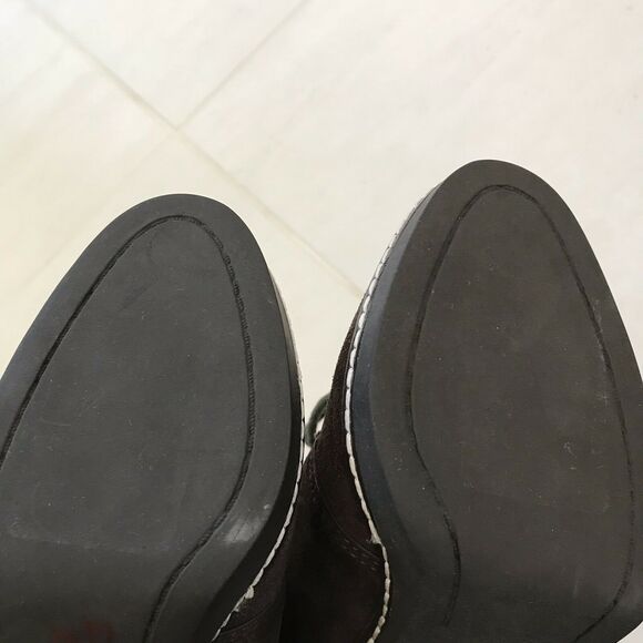 Tory Burch Hilary Suede Fringe Fur Lined Lace Up Chunky Booties FLAW - Picture 11 of 11